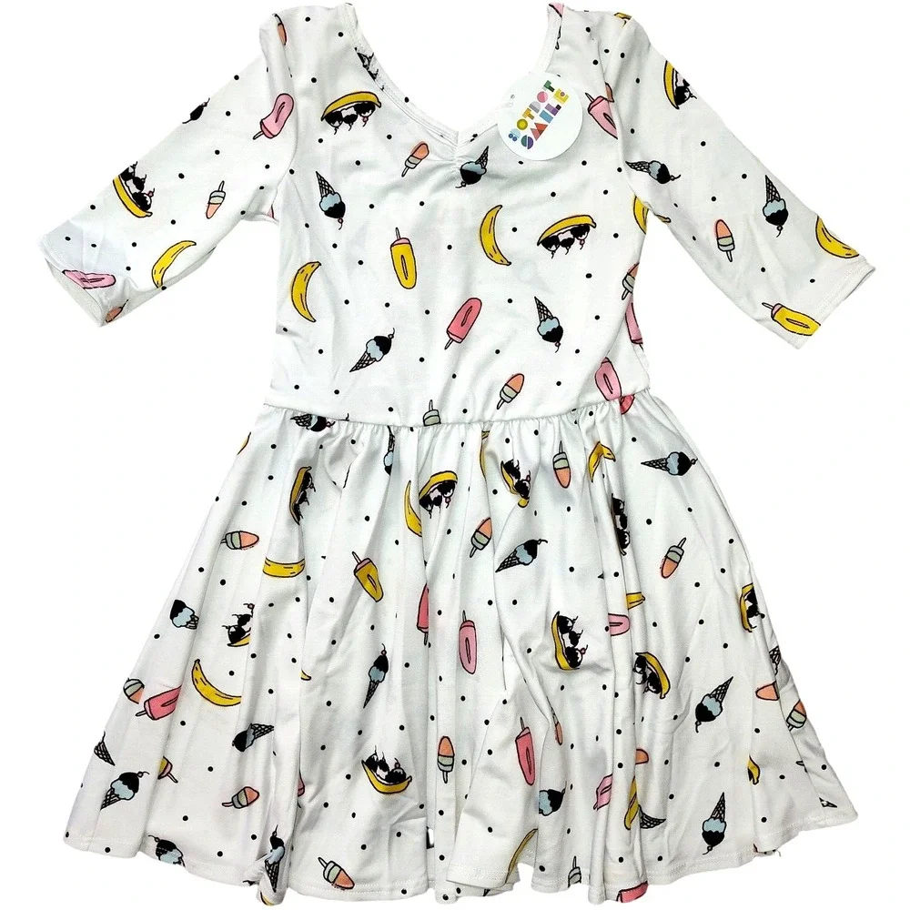 Dot Smile Girls 5 6 White Popsicle Banana Split Ice Cream Ballerina‎ Twirl Dress
